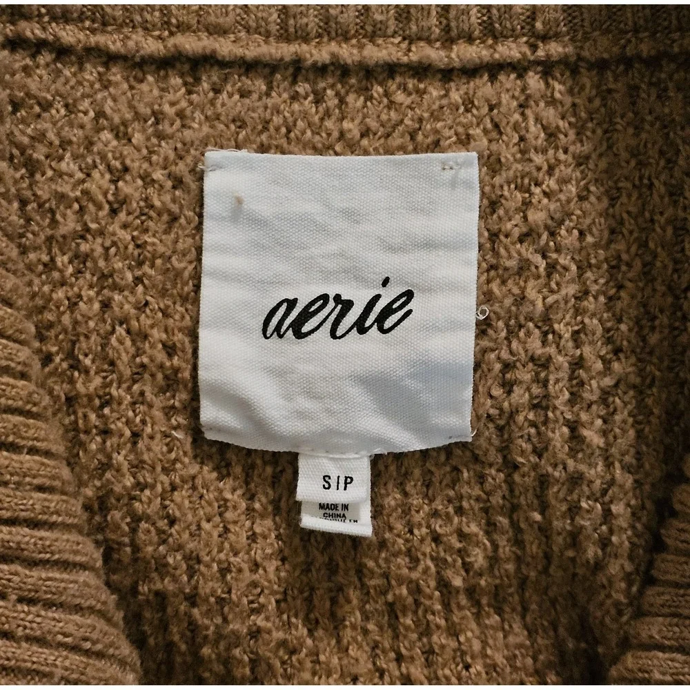 Aerie Cozy Up Waffle Quarter Zip Sweater Oversized Mock neck Top Woman's Size S - Picture 4 of 6